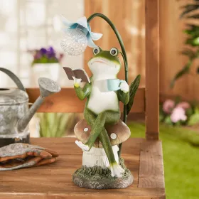 FROG ON A MUSHROOM SOLAR STATUE