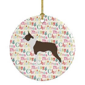 Boston Terrier Merry Christmas Ceramic Ornament Christmas Tree Hanging Decorations for Home Christmas Holiday, Party, Gift, 3 in, Multicolor