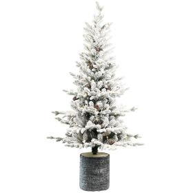 6.5FT Pre-lit Potted Snow Flocked Christmas Tree Small Artificial Xmas Tree & 350 Lights for Front Door, Porch, Indoor and Outdoor