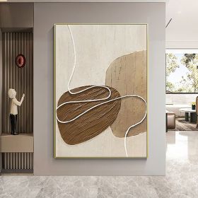 Handmade Oil Painting White and Beige Minimalist Wall Art Oversize Minimalist Painting on Canvas Neutral Textured Painting Brown Wall Decorative (Style: 01, size: 60X90cm)